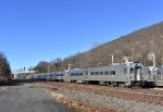 A solid Metro North Comet V Set gets its weekend rest in Port Jervis just before heading back to Hoboken the next morning